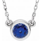 14K White 4 mm Round Blue Sapphire Bezel-Set Solitaire 16 Necklace photo