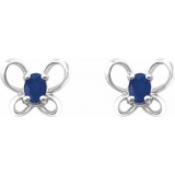 14K White 4x3 mm Oval September Youth Butterfly Birthstone Earrings photo 2