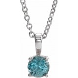 14K White 4 mm Round Blue Zircon Birthstone 16-18 Necklace photo