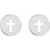 14K White 8 mm Pierced Cross Disc Earrings photo 2