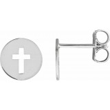 14K White 8 mm Pierced Cross Disc Earrings photo