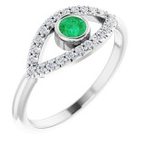 14K White Emerald & White Sapphire Evil Eye Ring photo