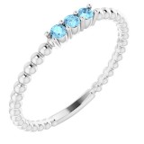 14K White Aquamarine Beaded Ring photo