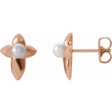 14K Rose Freshwater Cultured Pearl Cross Earrings photo
