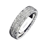 14k White Gold Hand Engraved Pave Diamond Men's Band photo