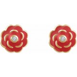 10K Yellow .01 CTW Diamond Enamel Flower Earrings photo 2