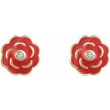 10K Yellow .01 CTW Diamond Enamel Flower Earrings photo 2